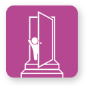 Home Visiting Icon - Icon person walking through a door