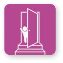 Home Visiting Icon - Icon person walking through a door